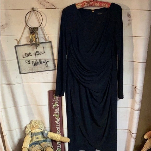 Donna Karen; MIDI; Elegant; Black; Sash Dress; 10 - Picture 4 of 8